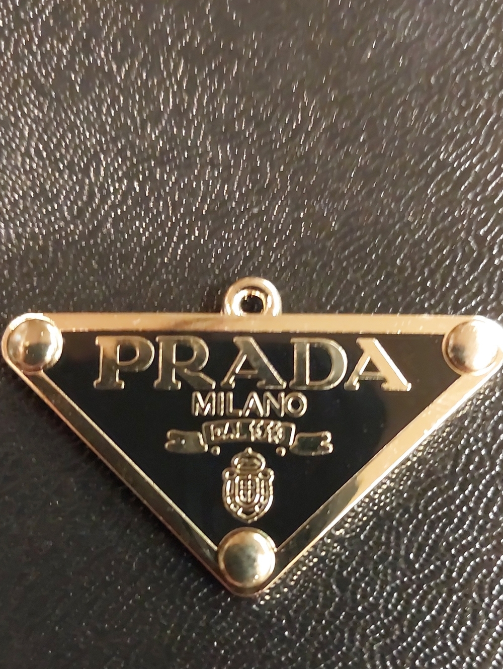 Prada Black and Gold Triangle Logo Charm Pendant